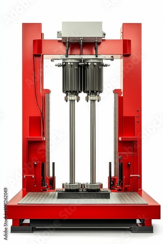 Red industrial machine with two vertical plungers. photo