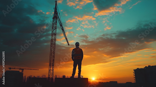 Skyward Aspirations: A Silhouetted Builders Ode to Progress and Promise for 2025s New Year Celebration photo