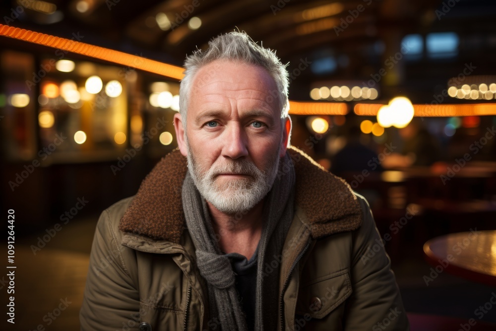 Portrait of a handsome senior man with grey beard and mustache in a Parisian restaurant. Portrait of a handsome senior man with grey beard and mustache in a Parisian restaurant.