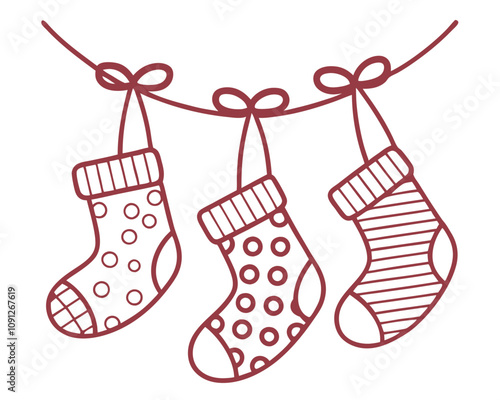 Hanging Socks with Clothespins Line Art Vector Illustration. photo