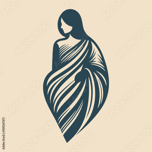 Modern Saree Silhouette Logo Design Elegant Vector Graphics for Fashion Branding
