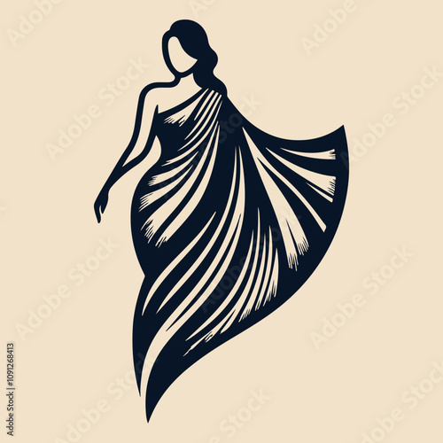 Modern Saree Silhouette Logo Design Elegant Vector Graphics for Fashion Branding

