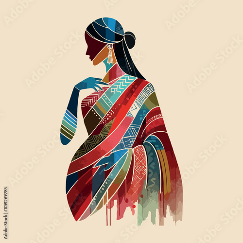 Modern Saree Silhouette Logo Design Elegant Vector Graphics for Fashion Branding

