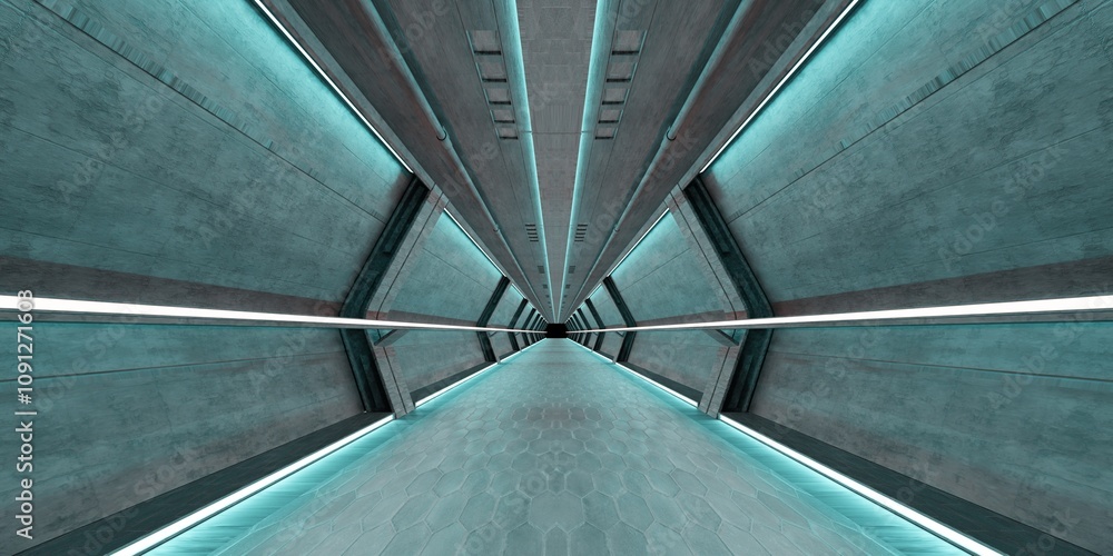 Fototapeta premium Runway, Technology corridor, Modern hall background, 3D illustration