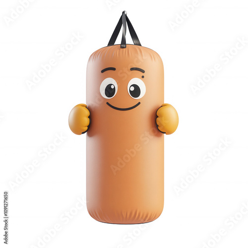 A cheerful cartoon punching bag with a friendly face, perfect for fitness and fun. photo