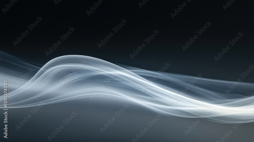 Obraz premium Captivating wallpaper showcasing delicate white and grey smoke wisps gracefully ascending against a deep black backdrop, creating a serene and mesmerizing atmosphere.