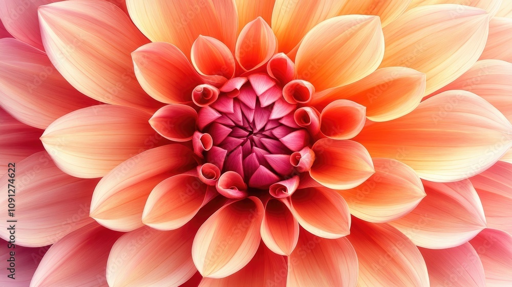Close-up of a vibrant pink and orange dahlia flower showcasing its intricate petals and stunning natural beauty, radiating elegance and detail. Close-up of a vibrant pink and orange dahlia flower showcasing its intricate petals and stunning natural beauty, radiating elegance and detail.