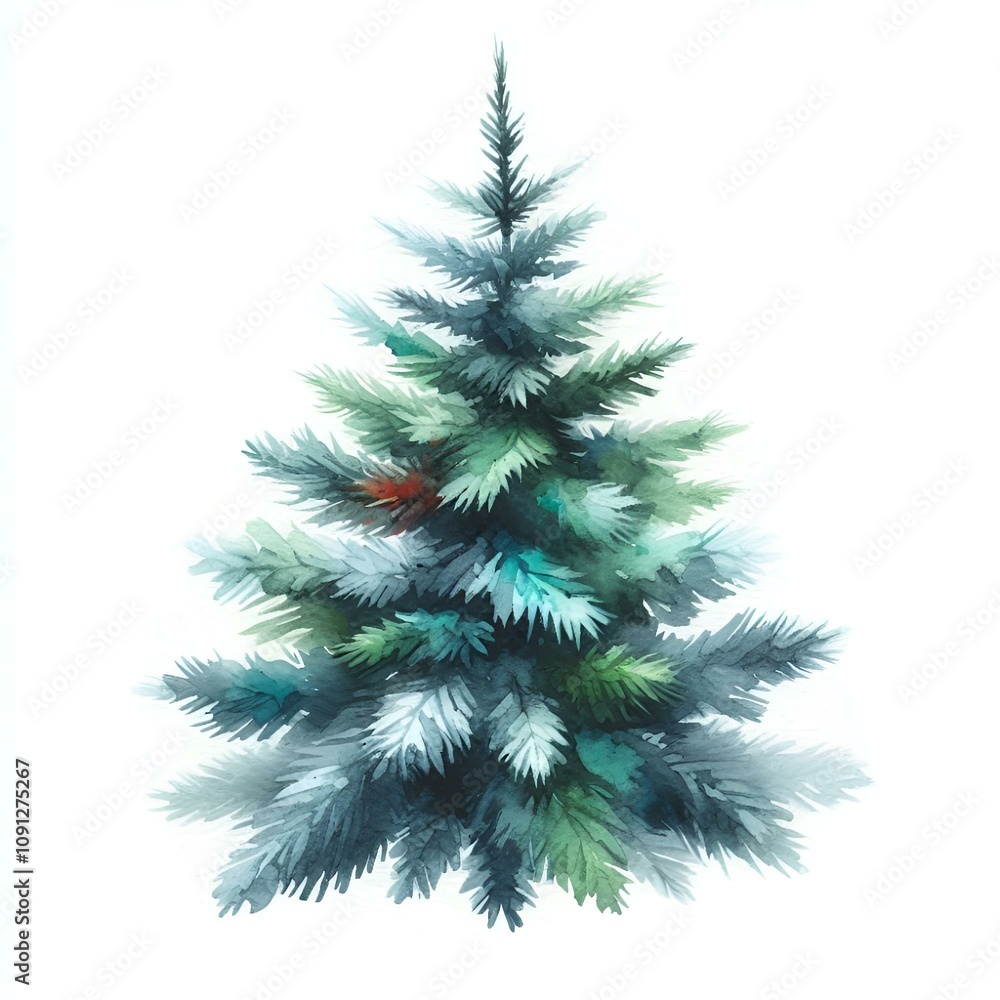 Fototapeta premium single isolated aquarel conifer/ christmas tree on white background
