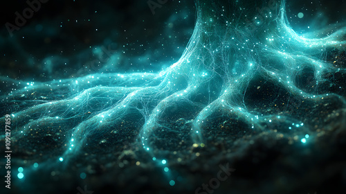 A Detailed Visual of Rhizopus Stolonifer Mycorrhizal Network Highlighting Nutritional Exchange Beneath the Surface photo