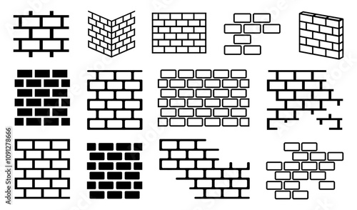 Brick texture of barrier. Vector stone building wall sketch collection. Old masonry grunge elements of simple architecture blocks. Brickwork pattern. House brickwall. Exterior cladding