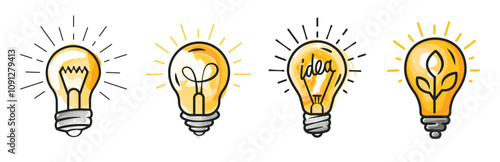 Minimal hand drawn vector doodle of a light bulb