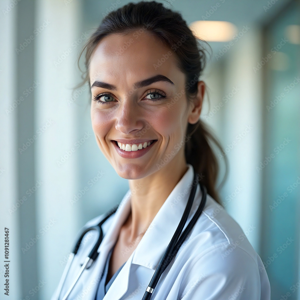 A confident and friendly doctor in a white coat with a stethoscope, smiling warmly in a bright medical environment, symbolizing trust and care. A confident and friendly doctor in a white coat with a stethoscope, smiling warmly in a bright medical environment, symbolizing trust and care.