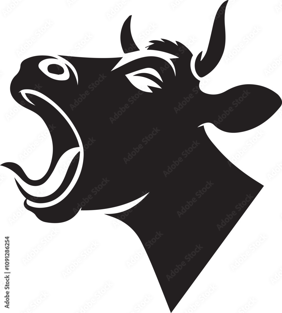 Obraz premium A silhouette of a cow with a sleepy yawn