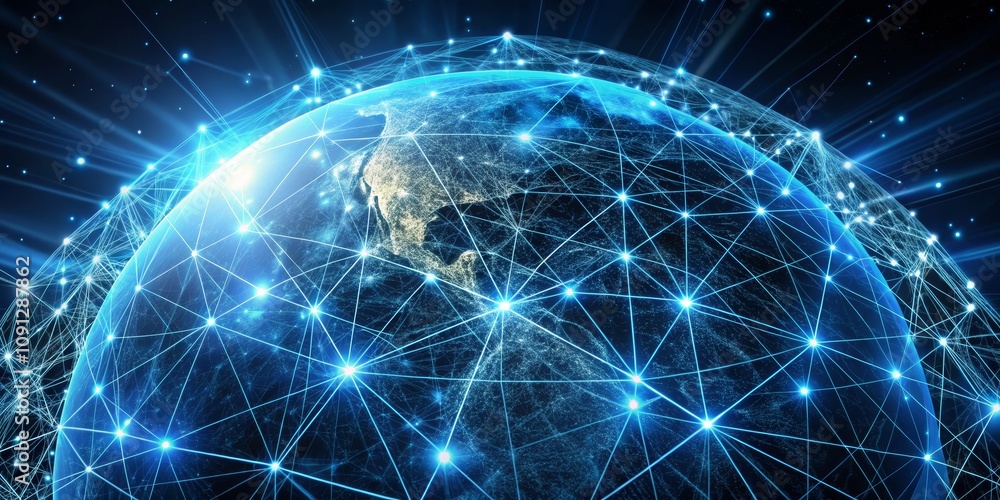 Naklejka premium Global Network of Connections, Digital World, Network Security