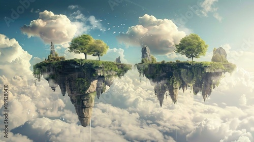 A parallel universe where gravity behaves differently allowing for floating landscapes  photo