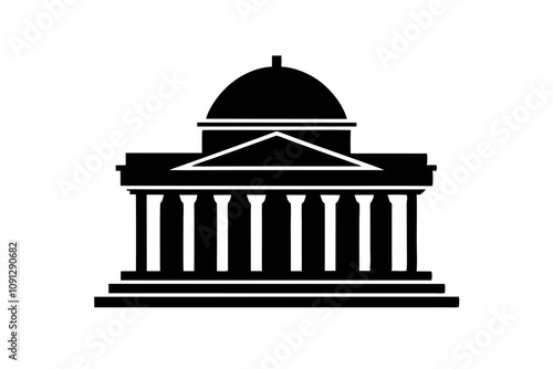 Courthouse Silhouette - Classical Pillared Building with Dome Vector Design