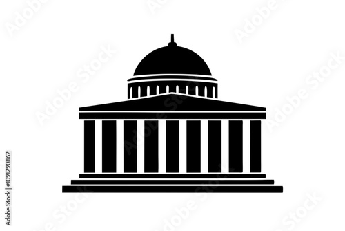 Courthouse Silhouette - Classical Pillared Building with Dome Vector Design