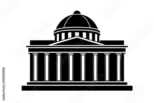 Courthouse Silhouette - Classical Pillared Building with Dome Vector Design