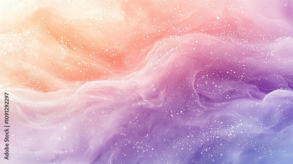 Fototapeta premium A textured pastel background blending lavender, mint, and soft peach tones. Gentle sparkles and swirling patterns create a dreamy and uplifting atmosphere. The subtle beauty evokes calm and 