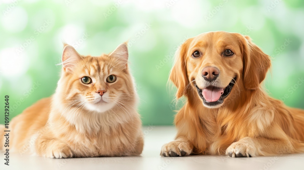Cat and dog relax on table, enjoying peaceful moment together. Cat and dog relax on table, enjoying peaceful moment together.
