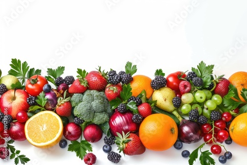 A vibrant array of fresh fruits and vegetables, showcasing a healthy and colorful mix.