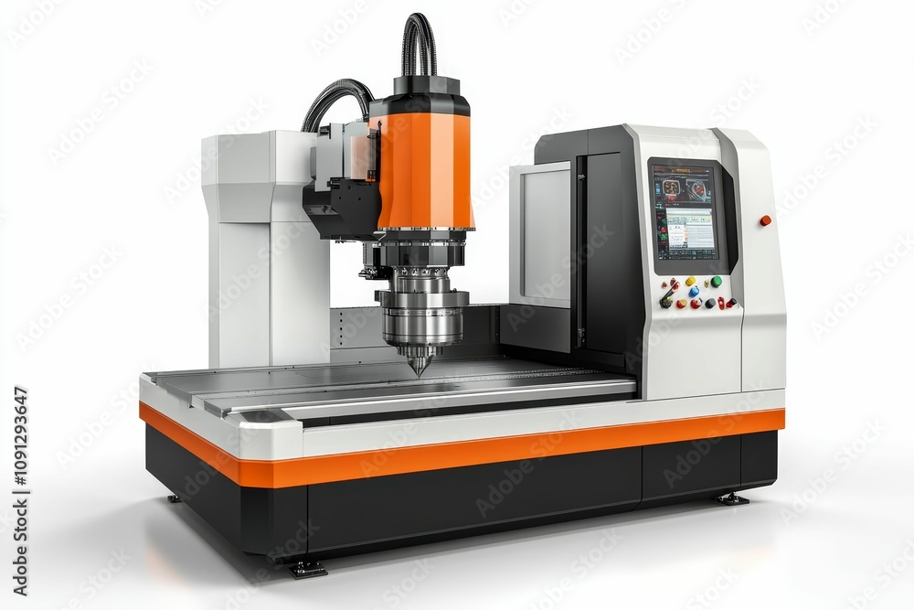 Fototapeta premium Modern orange and white CNC milling machine.
