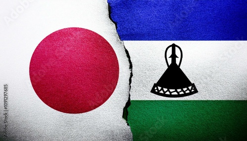 古いビンテージの日本の国旗とレソトの国旗(Old grunge vintage japan flag and Lesotho flag.)
 photo