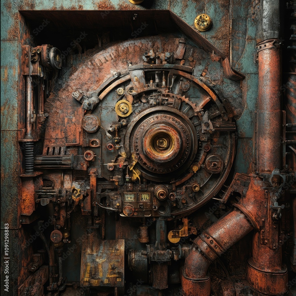 Rusty, intricate steampunk-style machine parts. Rusty, intricate steampunk-style machine parts.