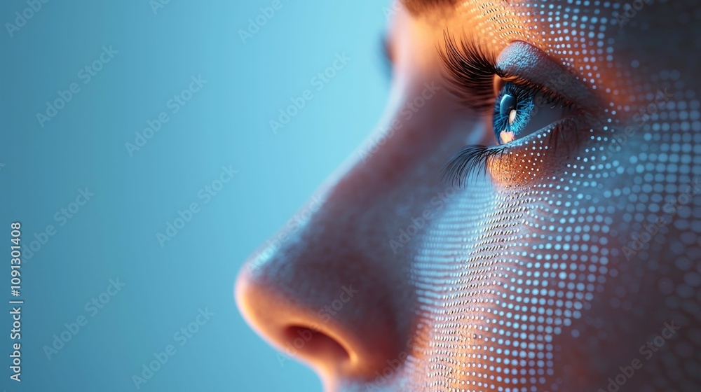 biometric sensor patch concept, A close-up of a woman's face showcasing ...