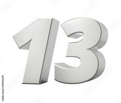 Silver 3d numbers 13 Thirteen. Isolated white background 3d illustration
 photo