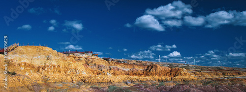 xinjiang wind erosion landform landscape of crayon in sunset, world ghost town of karamay, Ghost city in Urho, Xinjiang. photo