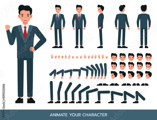 Businessman wear blue suit character vector illustration design. Create your own pose.