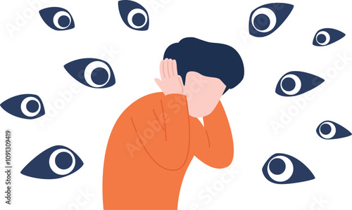 他人の視線に怯える男性のイラスト