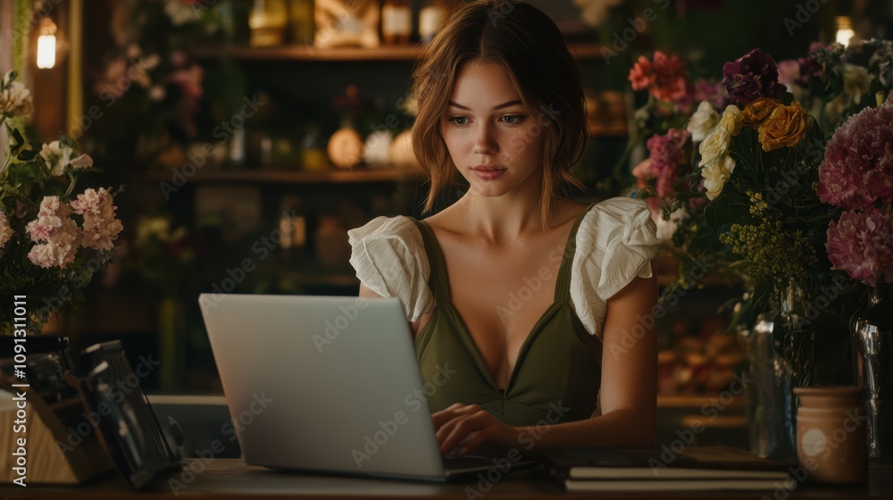 The Woman with Laptop Flowers The Woman with Laptop Flowers