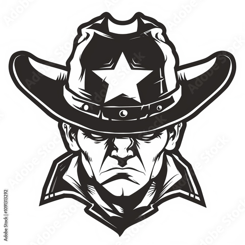 Bold Black-and-White Illustration of a Cowboy Sheriff