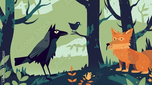 illustration the crow and the fox