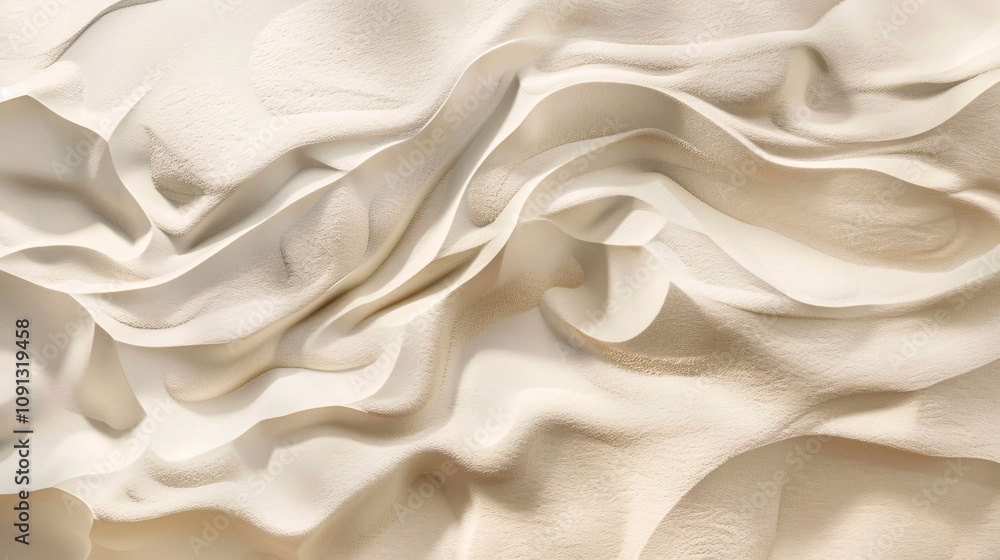 Obraz premium Cascading Silky Folds Elegant White Fabric Satin Textile Background with Flowing Curves and Smooth Texture Ideal for Fashion Interior Design and Product Photography