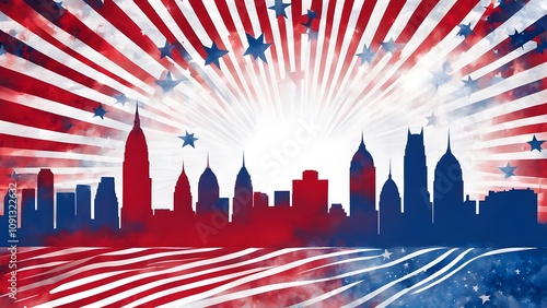 Wallpaper Mural Philadelphia skyline silhouette against a fourth of july themed background, Ai Generated Torontodigital.ca