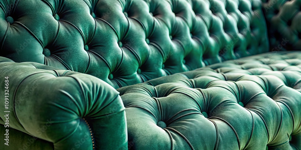 Obraz premium Emerald Green Upholstery Close-up Texture of Tufted Sofa, fabric, interior design