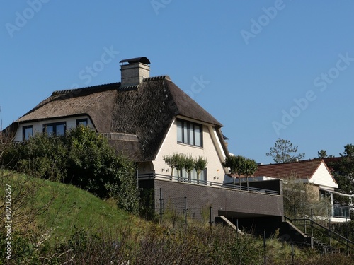 Modern Cottage with Thatched Roof in Coastal Noordwijk aan Zee, Netherlands photo