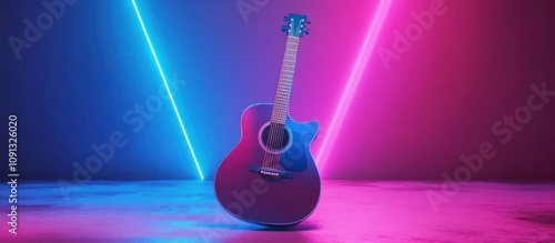 Acoustic Guitar in Neon Light