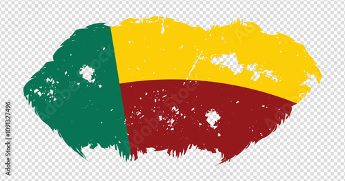 Benin national flag with distressed stroke brush effect on isolated background