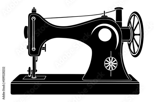 Stylish Seamstress Vector Black Icon Design for Chic Sewing Machine Precision Pintucks Elegant Vector Design for Black Sewing Machine.