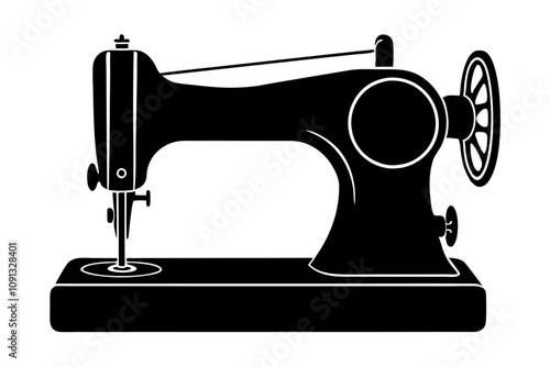 Stylish Seamstress Vector Black Icon Design for Chic Sewing Machine Precision Pintucks Elegant Vector Design for Black Sewing Machine.