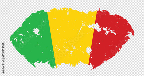 Mali national flag with distressed stroke brush effect on isolated background