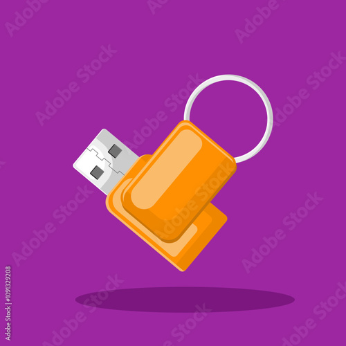 Flat illustration orange usb flashdisk, usb device, small memory