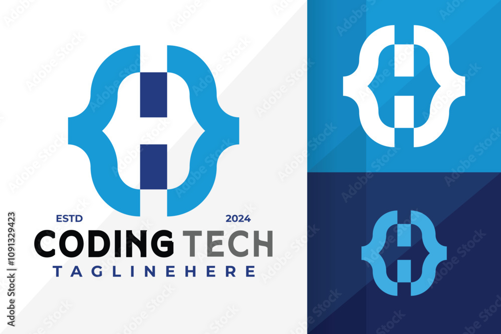 Obraz premium Letter H Coding Tech Logo Icon Vector Design