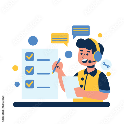 Engaging Customer Service Representative Taking Notes While Interacting with Clients in a Vibrant Digital Environment