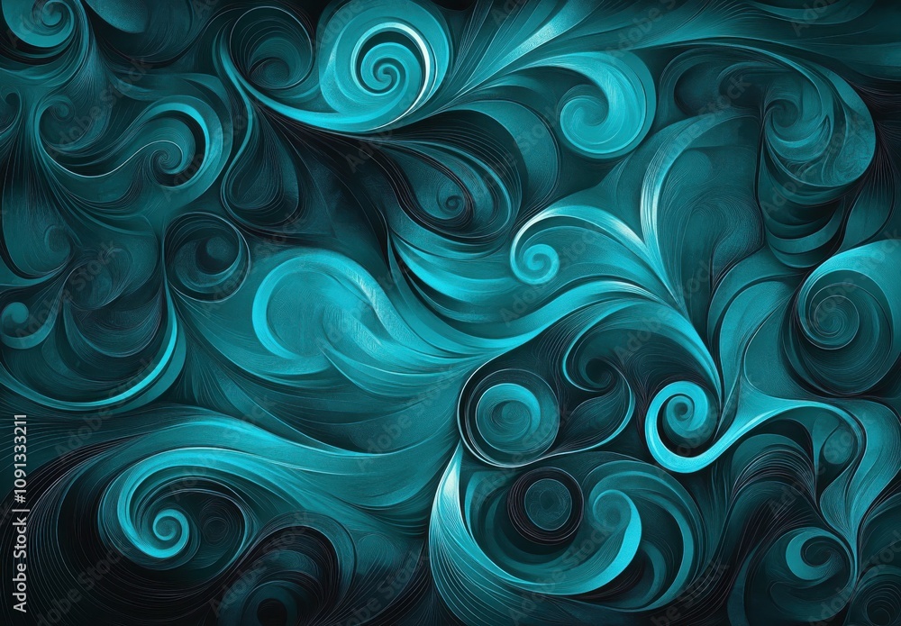 Vibrant Swirls of Teal and Aqua in Abstract Background Design with Fluid Patterns and Dynamic Movement Creating a Sense of Depth and Textural Interest Vibrant Swirls of Teal and Aqua in Abstract Background Design with Fluid Patterns and Dynamic Movement Creating a Sense of Depth and Textural Interest