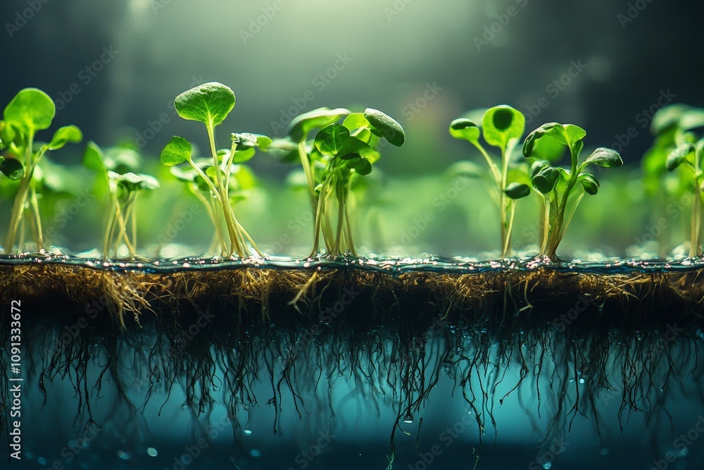 Close-up of plant roots in a hydroponic system